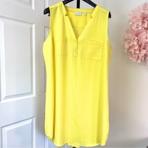New York and Company Yellow Stretch Shirt Dress - Relaxed Fit - Size Large